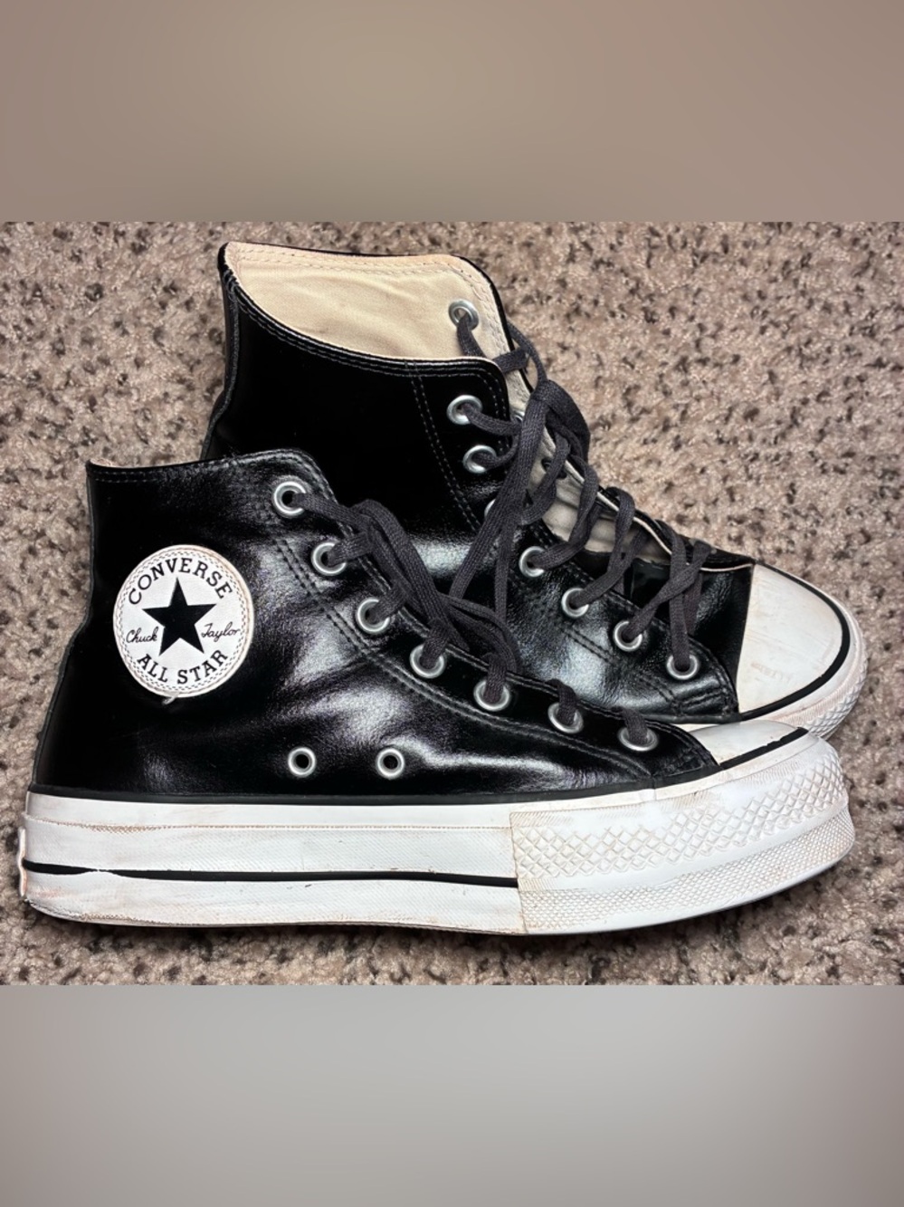Converse Chuck Taylor Lift All Star Black Leather High Top Sneakers Womens 7